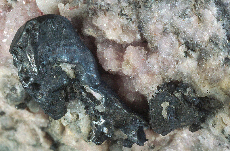 Acanthite, Pearceite, Rhodochrosite, Calcite - Uchucchacua mine, Oyon, Peru