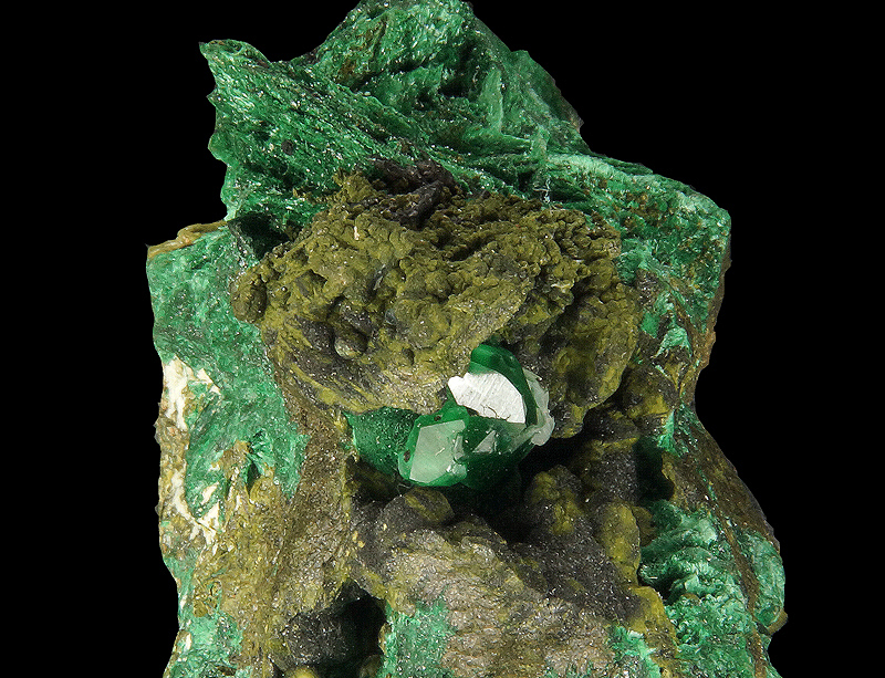 Vesigneite, Malachite included Calcite - Mashamba west mine, Kolwezi, ,Katanga, Dem. Rep. of Congo