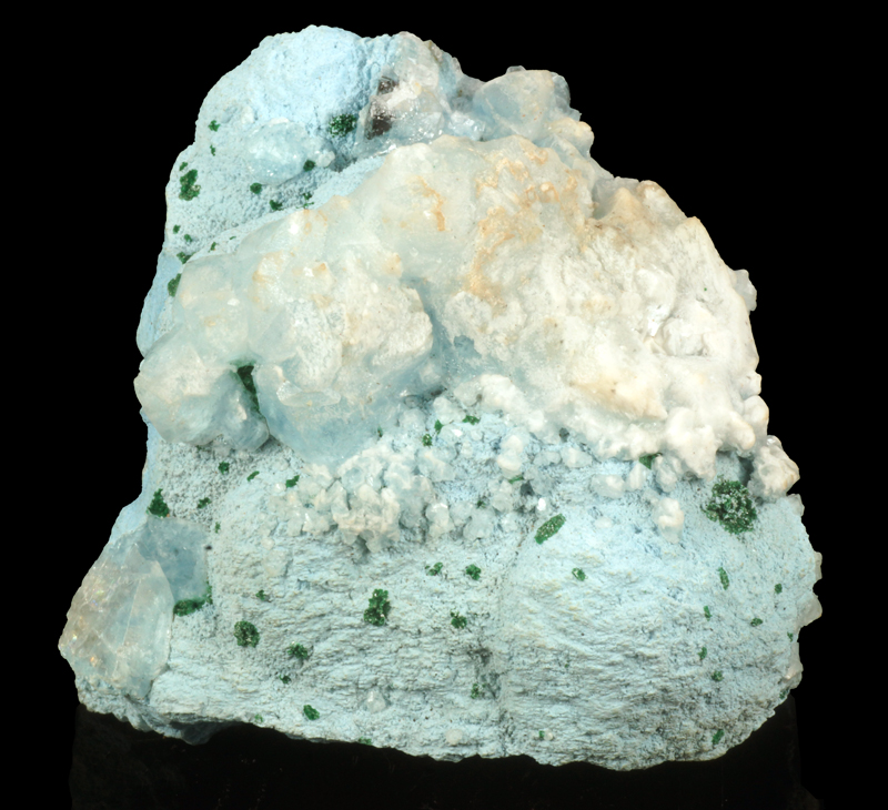 Plancheite, Calcite and Malachite - Tantara mine, Shinkolobwe, Haut Katanga, Democratic Rep. of Congo