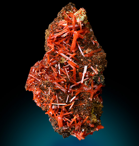 Crocoite - Red Lead Mine, Dundas mineral field, Zeehan district, West Coast municipality, Tasmania, Australia