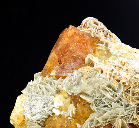 Scheelite on Muscovite - Pingwu beryl mine (Huya W-Sn-Be deposit; Xuebaoding W-Sn-Be deposit), Huya township, Mt Xuebaoding, Pingwu Co., Mianyang Prefecture, Sichuan Province, China